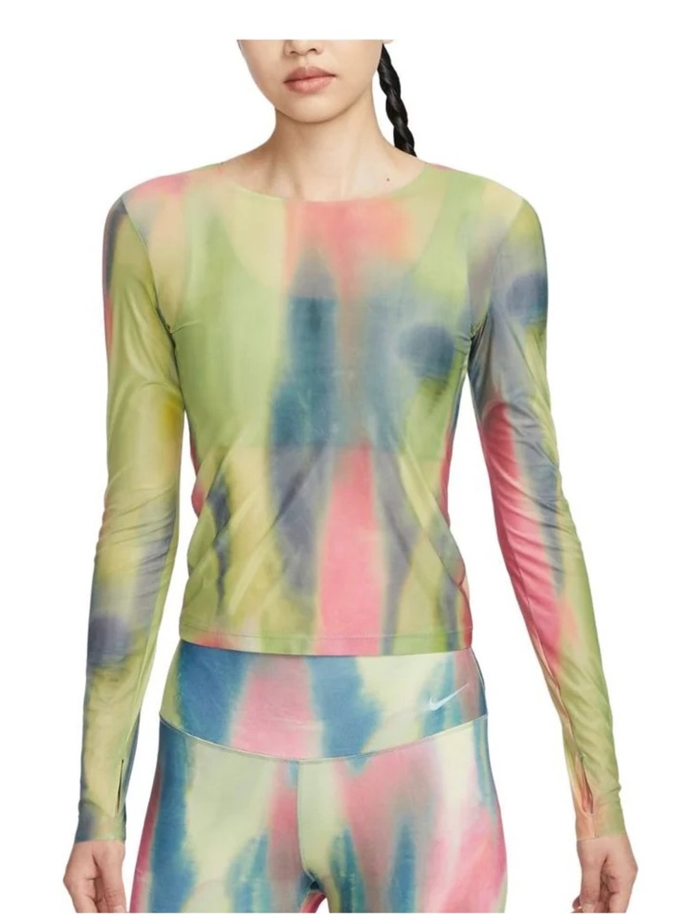 NWT Nike Women's Long-Sleeve Tie-Dye Performance Top - Green, Pink, Blue